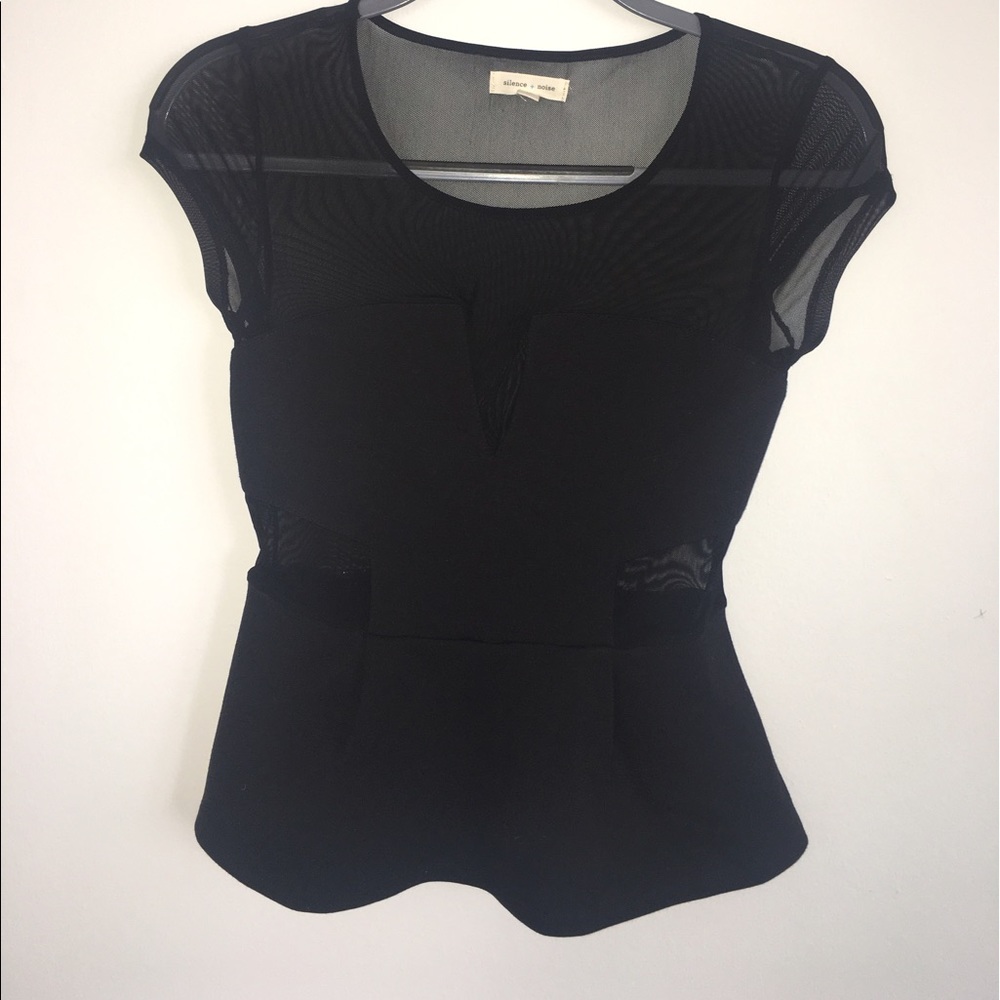 Black peplum shirt w/mesh detail