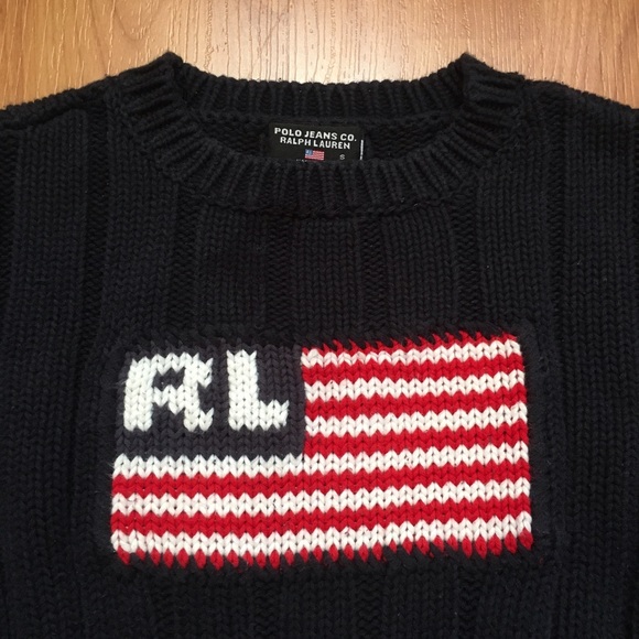 Vtg. Polo Jeans Co. Ralph Lauren Flag Logo Sweater - Picture 2 of 8