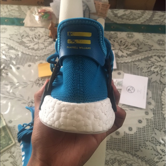 blue human race shoes