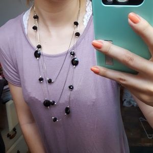 Black beaded long necklace