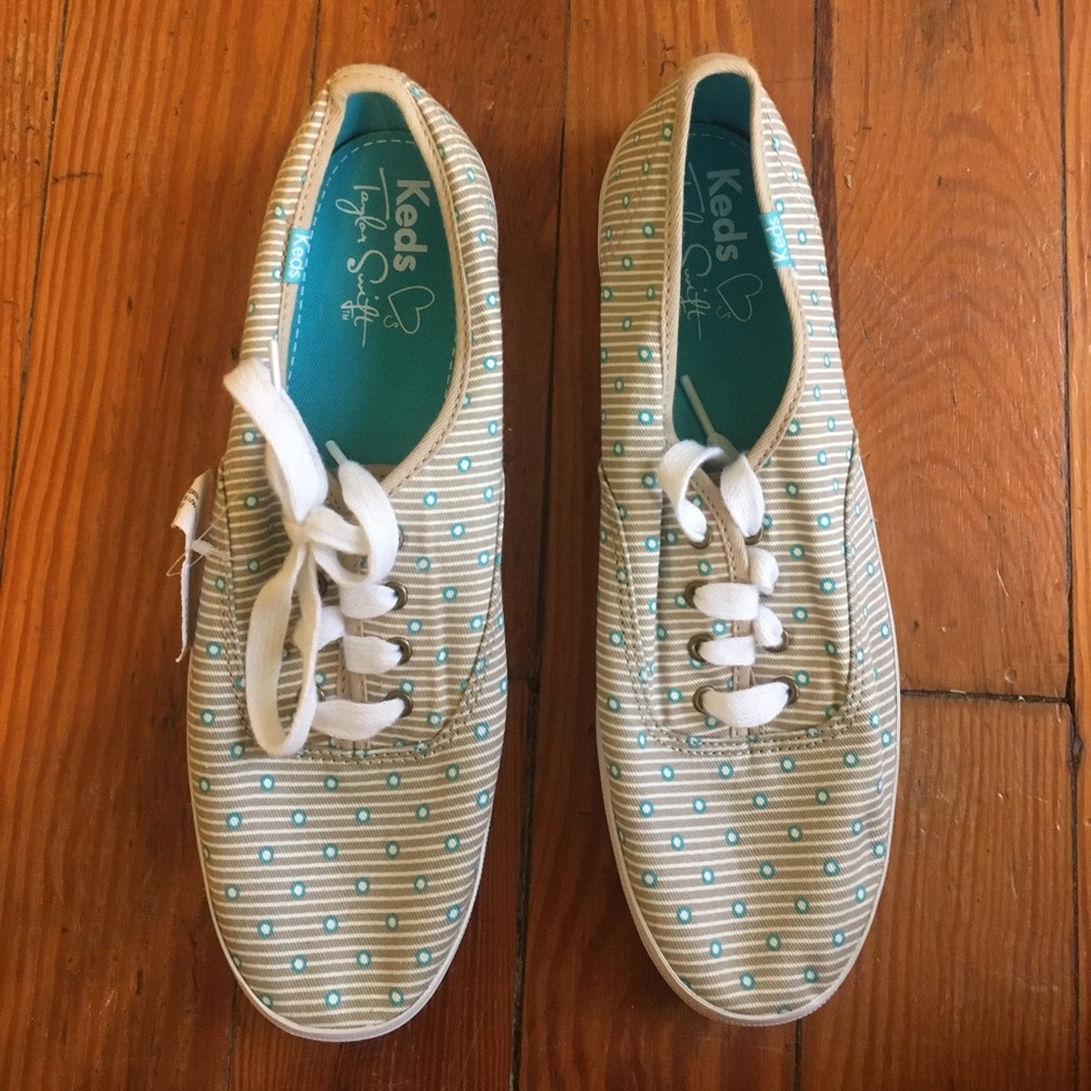 Tan striped Keds