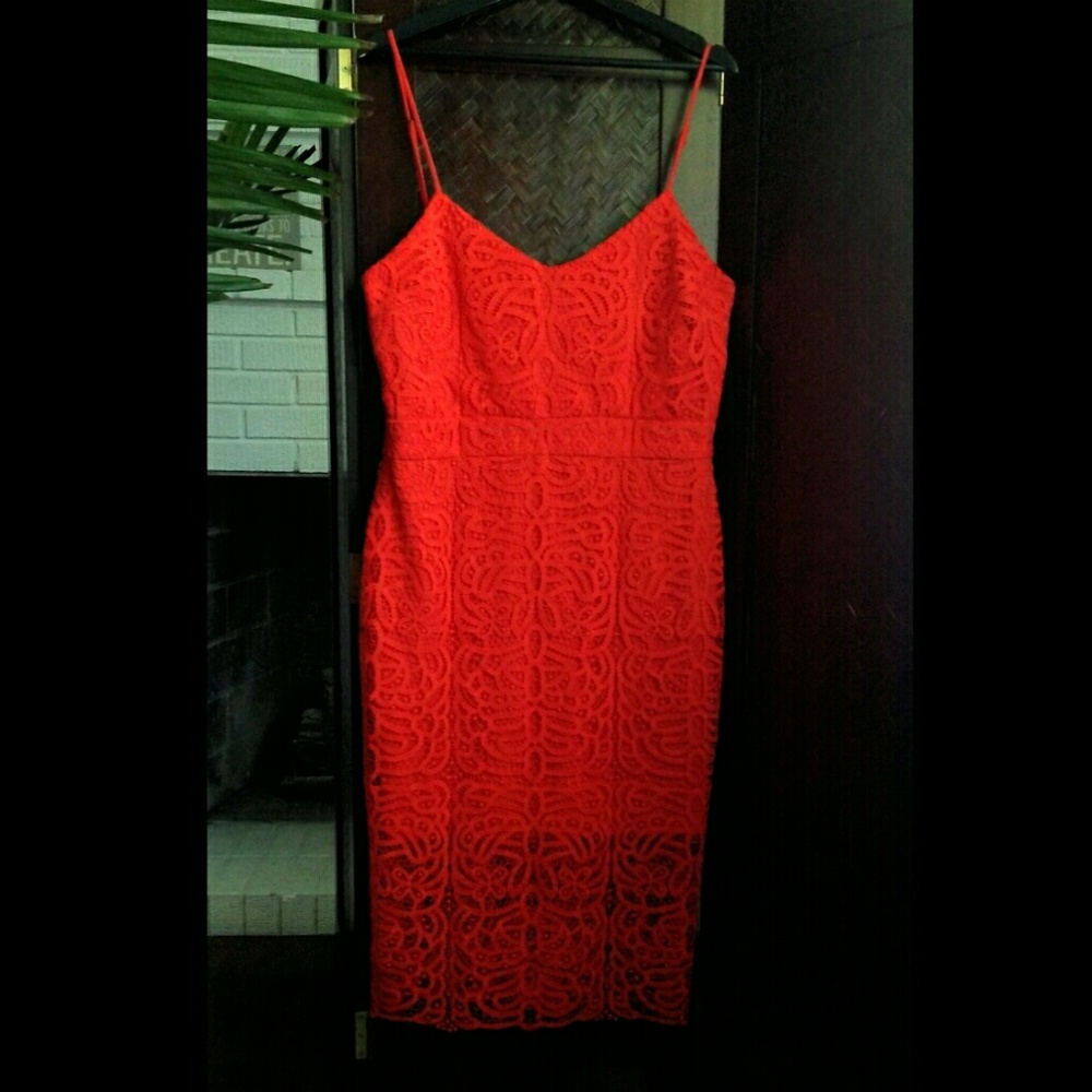 Red Orange lace crotchet spaghetti strap dress