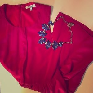 Madewell Red Shirred Silk Dress