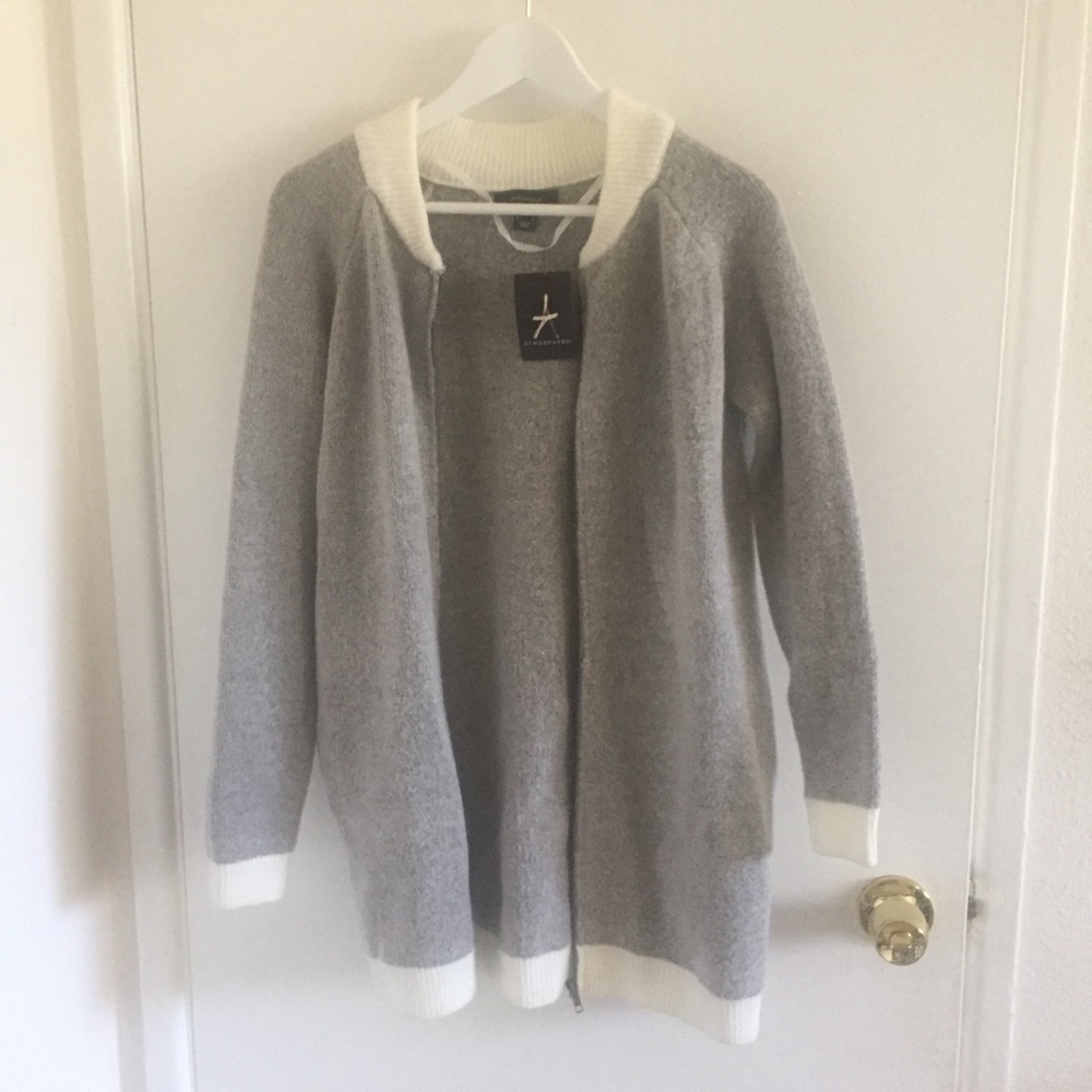 Gray and white jacket cardigan coat