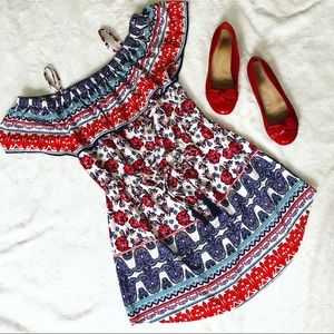 Cinched Waist Off The Shoulder Floral Dress