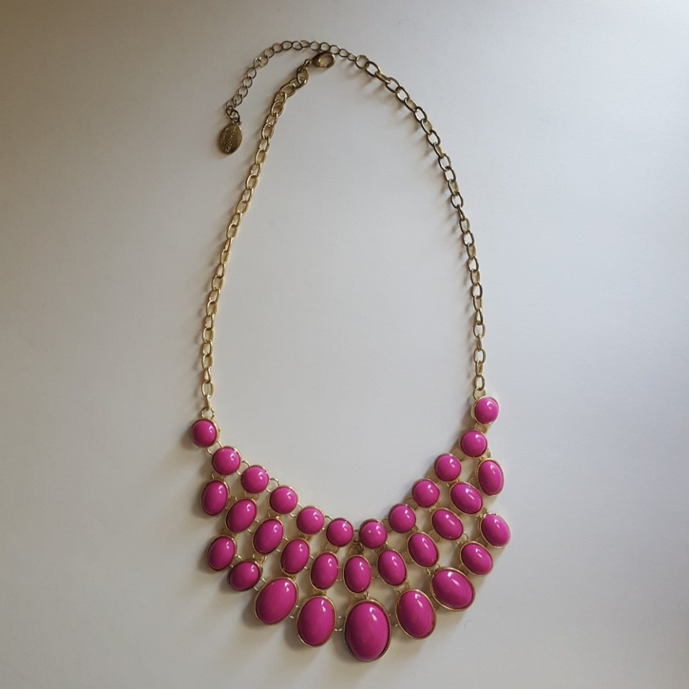 Gold and Fuchsia bib necklace