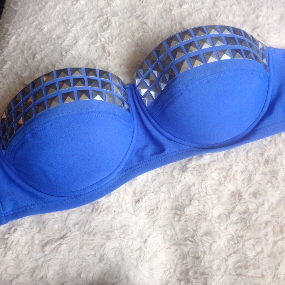 studded blue bustier bikini top