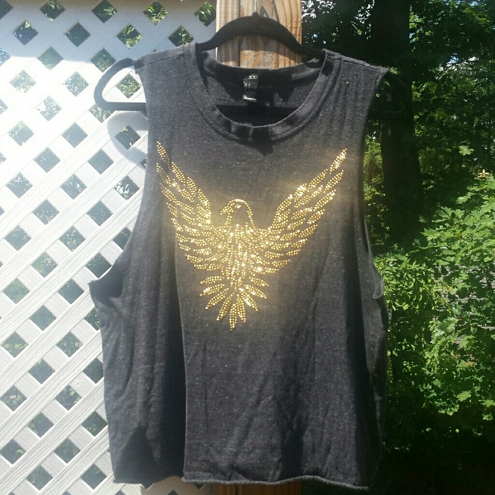 Gray Muscle Tank w/ Eagle Embellishment