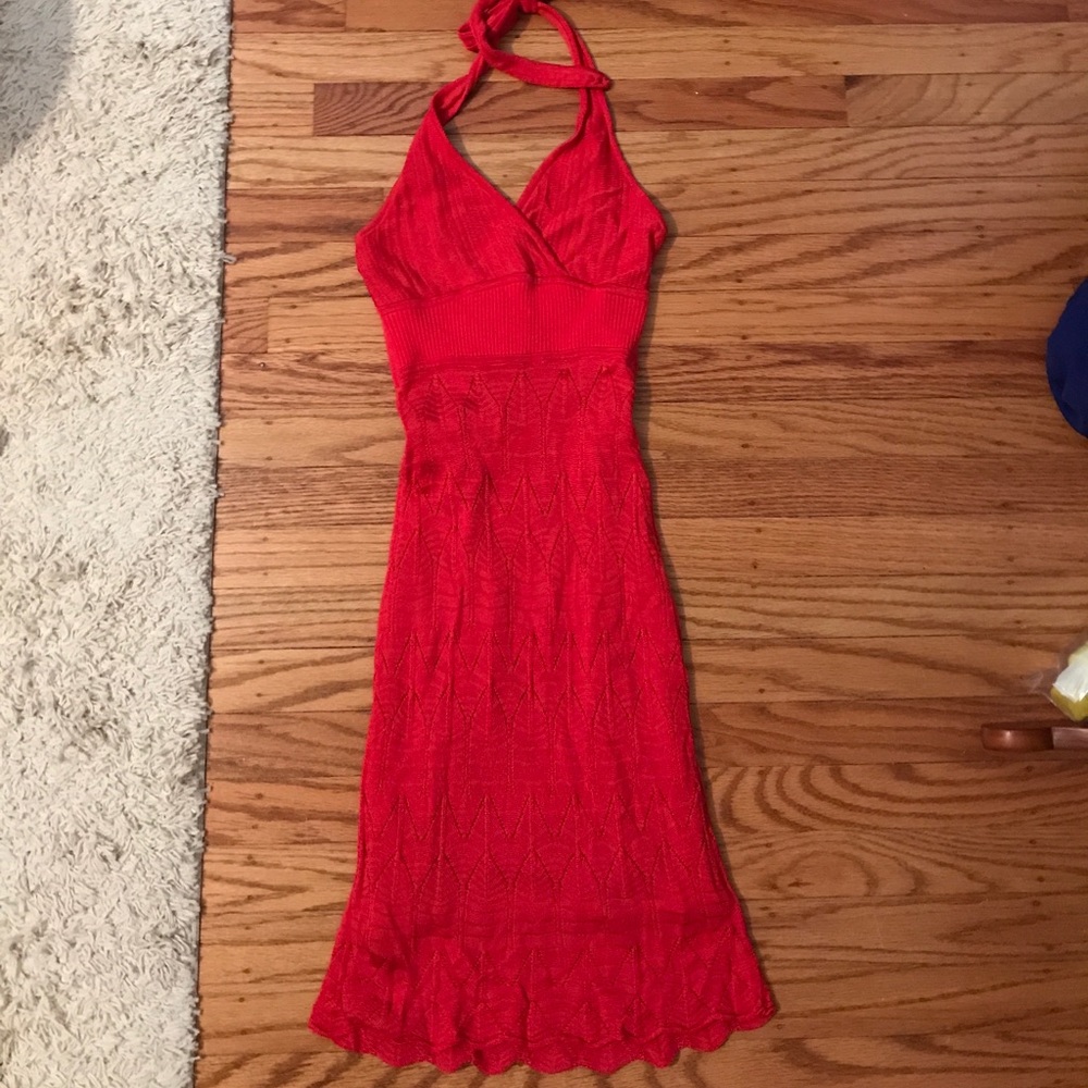 Guess Red Fitted Halter Dress