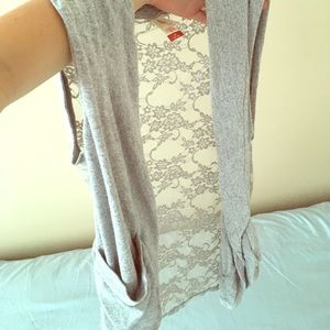 Juniors Drape Front Cardigan /w Lace Back
