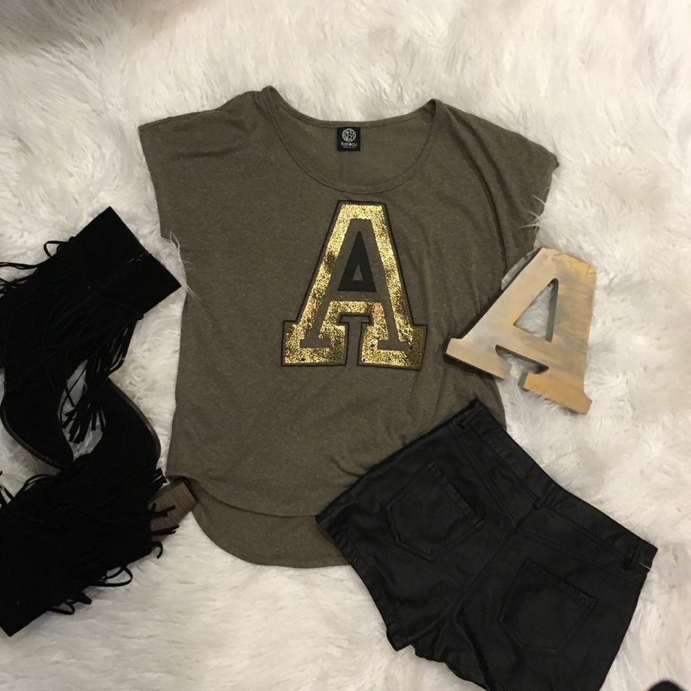 BOBEAU GOLD SPARKLE "A" LOOSE FIT HI-LO TUNIC/TEE