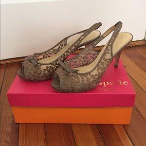 Kate Spade taupe lace sling-back heels