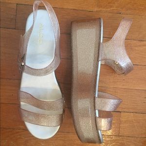 Aldo Sparkly Gold Platforms Jellies