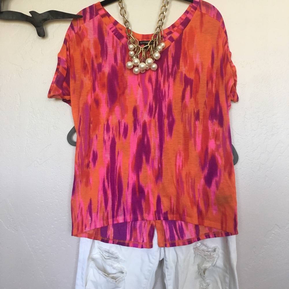 Express XS Button Back Watercolor Shirt