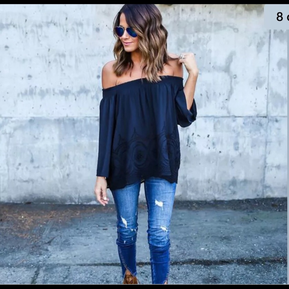 New Navy blue off the shoulder top - Picture 2 of 6