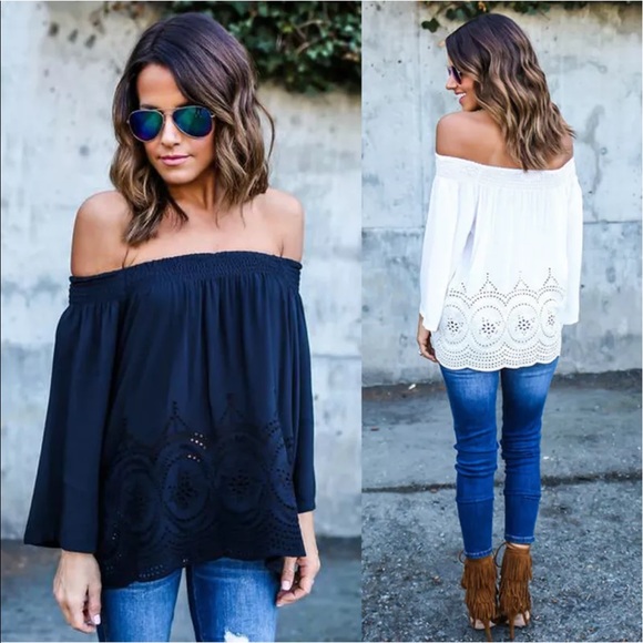 New Navy blue off the shoulder top - Picture 3 of 6