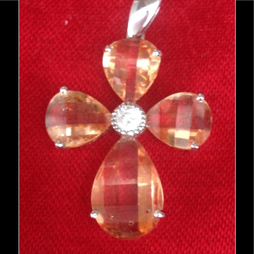 925 Sterling silver Swarovski Crystal Peach Cross