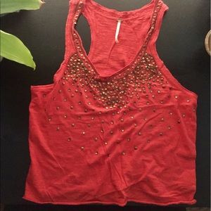 Free People Red Embellished Tank