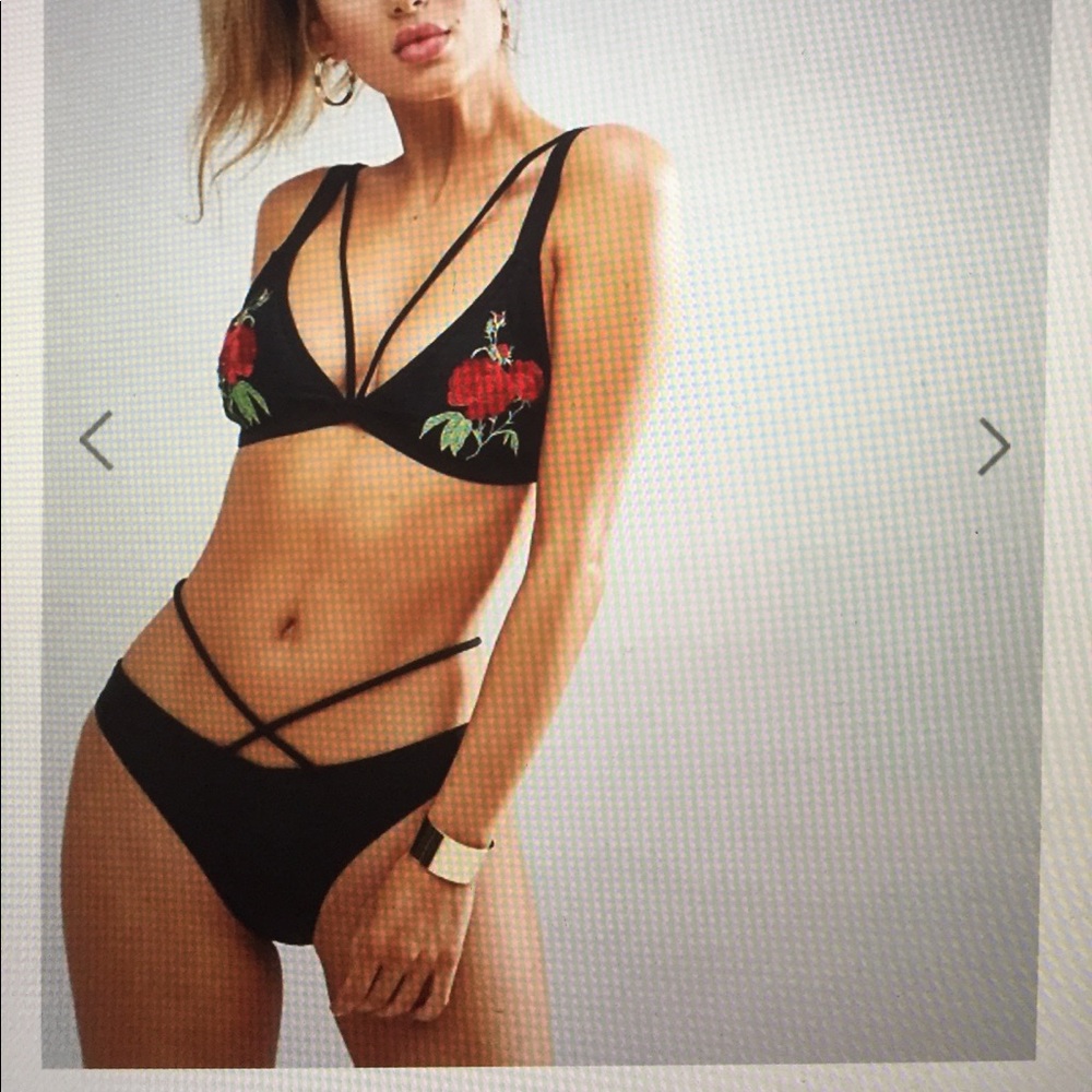 Misguided Rose Embroidered Strappy Bikini NWT