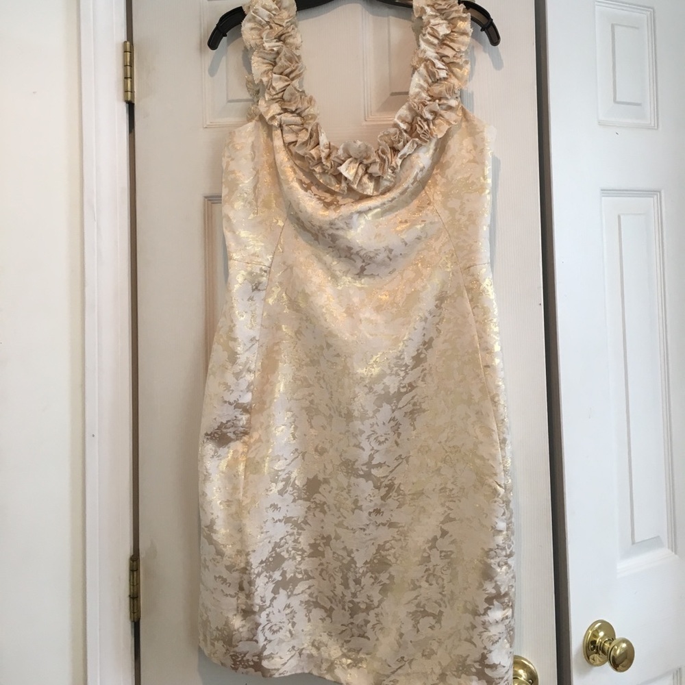 London Times gold shimmer cocktail dress