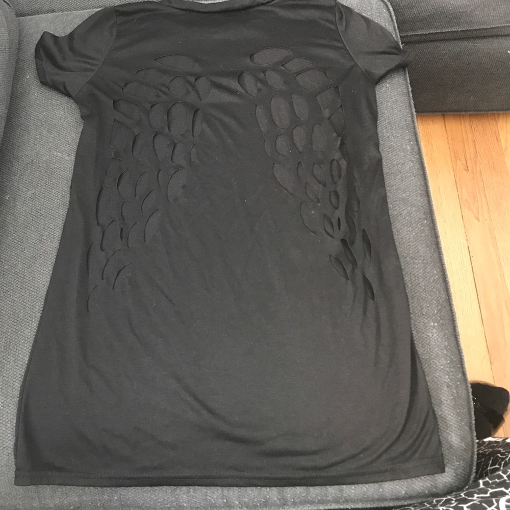 NWOT - Plain black t with laser cut wings on back