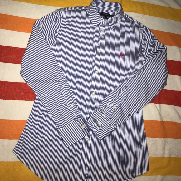 Ralph Lauren Blue & White stripped fitted Oxford - Picture 2 of 4