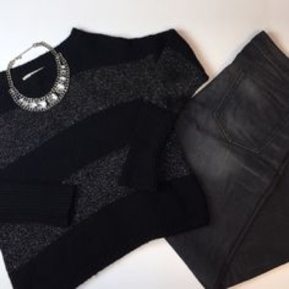 Ann Taylor Sparkly Silver & Black Top