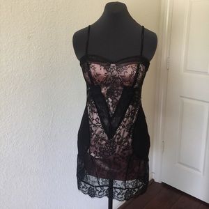 Sexy black lace and pink satin dress