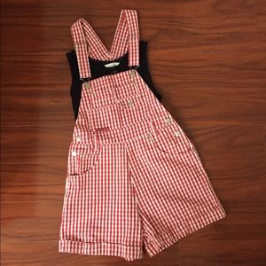 Vintage Red Checkered Short Overall Bibs