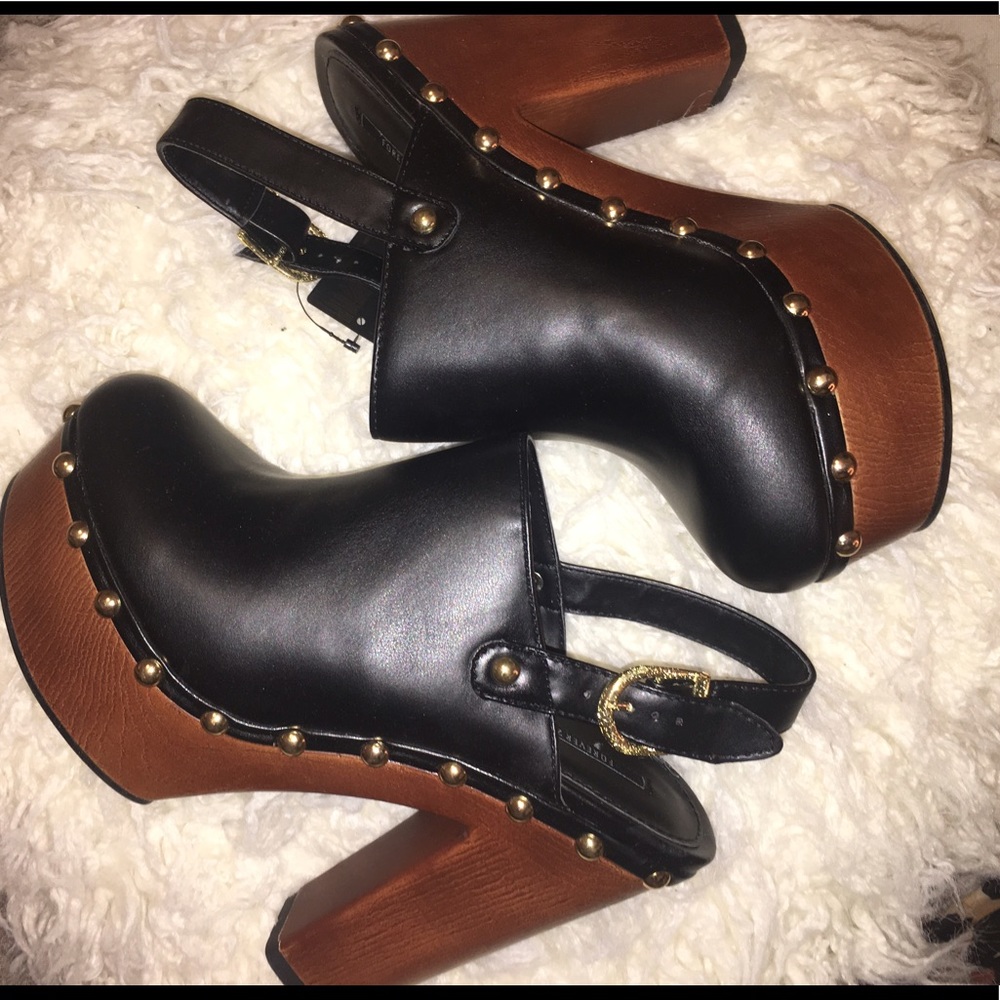 Forever 21 Studded Wooden Heel Clogs