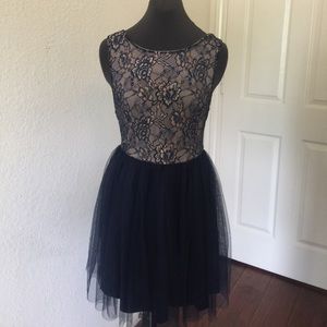 Navy blue and tan lace dress
