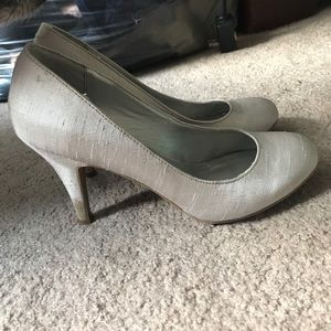 Silver fabric Fergalicious heels