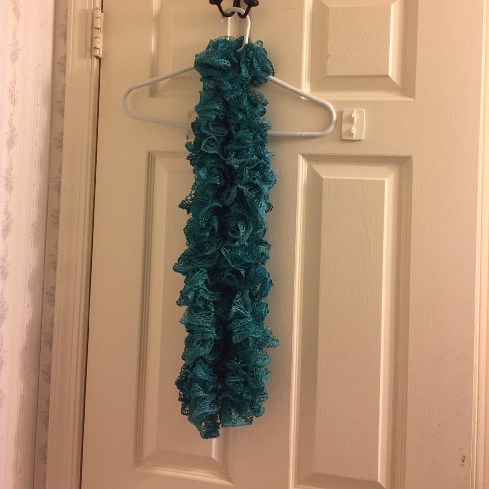 Hand Knit Scarf - Turquoise Metallic Yarn