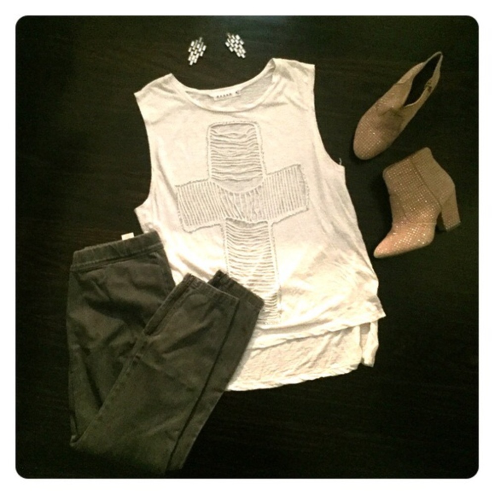 Rehab White Muscle Tee with Cross Cutout