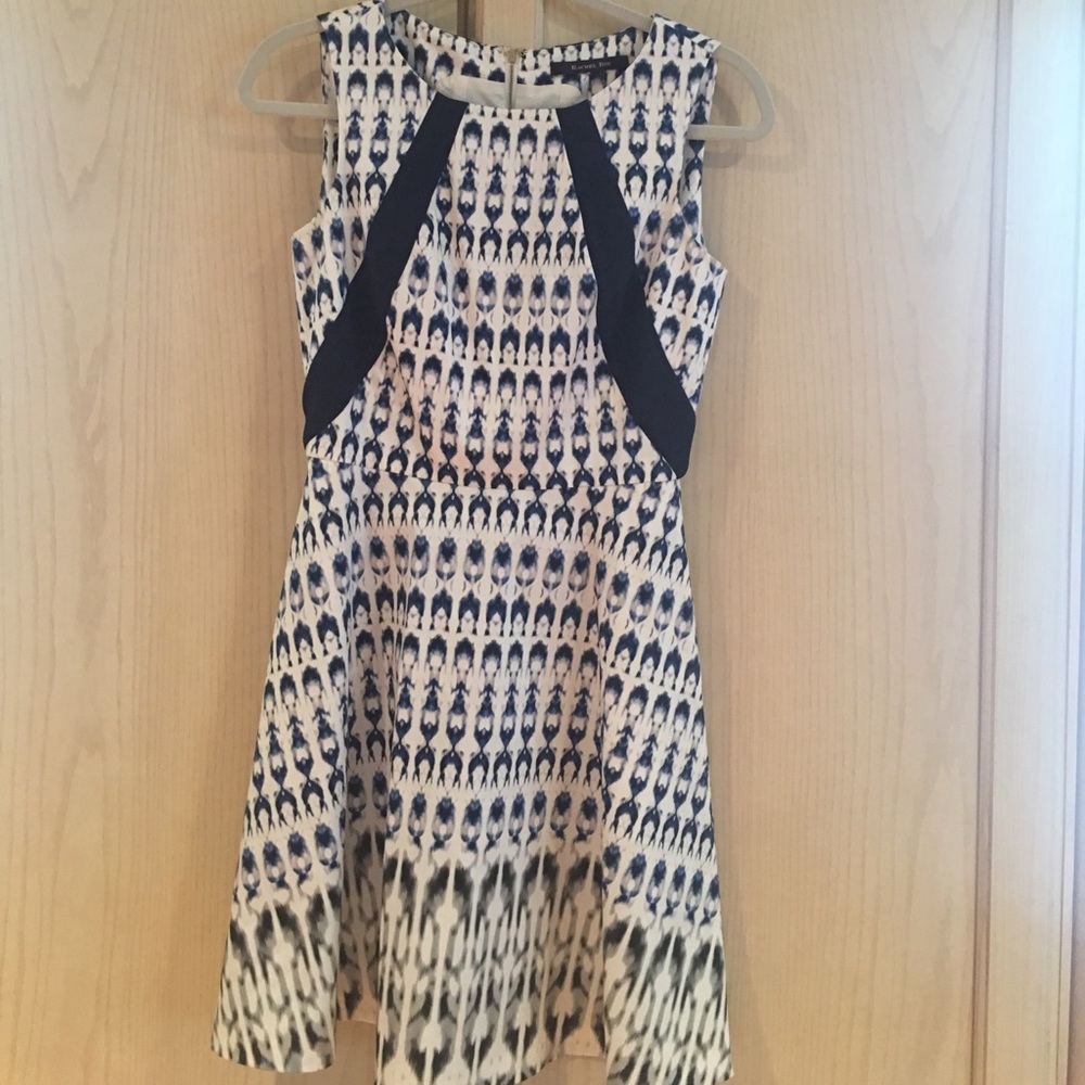 Rachel roy print dress blue black white zip back 0