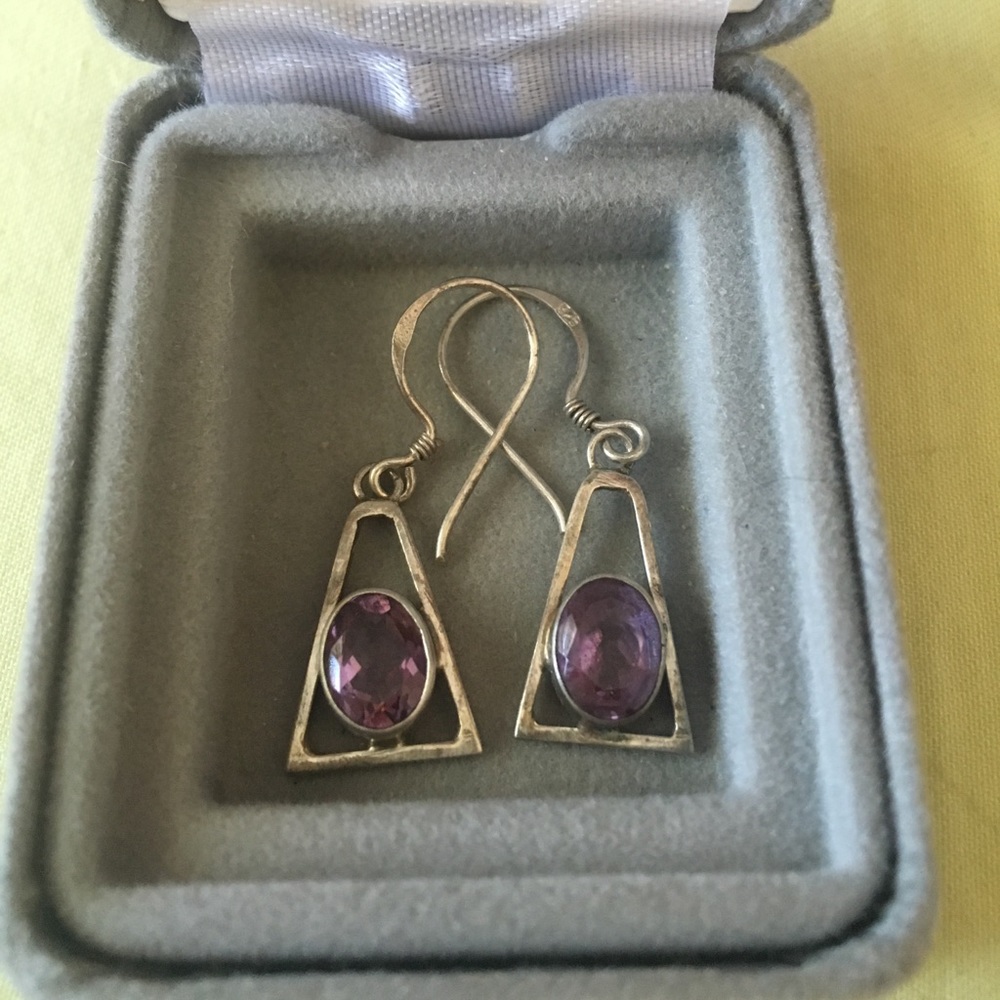 Purple Triangular 92.5 Silver Earrings