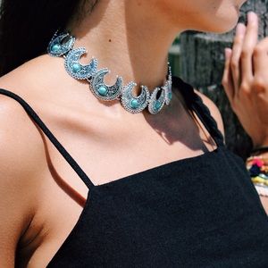 •Palm Desert Silver Turquoise Choker•