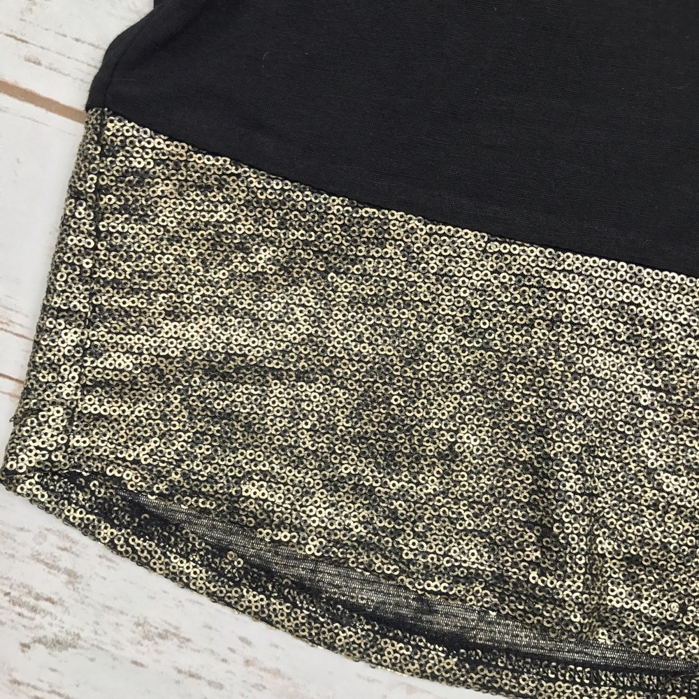 CHORD Holiday Gold Sequin Black Keyhole Top Small - Picture 2 of 4