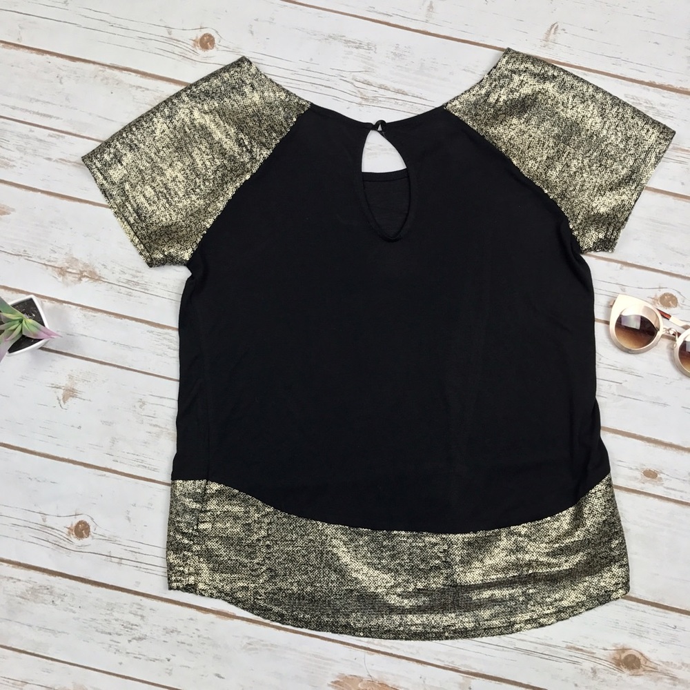 CHORD Holiday Gold Sequin Black Keyhole Top Small - Picture 4 of 4