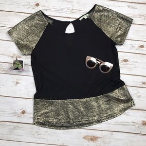 CHORD Holiday Gold Sequin Black Keyhole Top Small