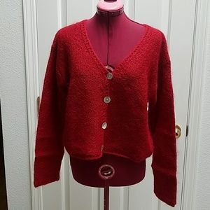 Red cardigan sweater with mohair wool