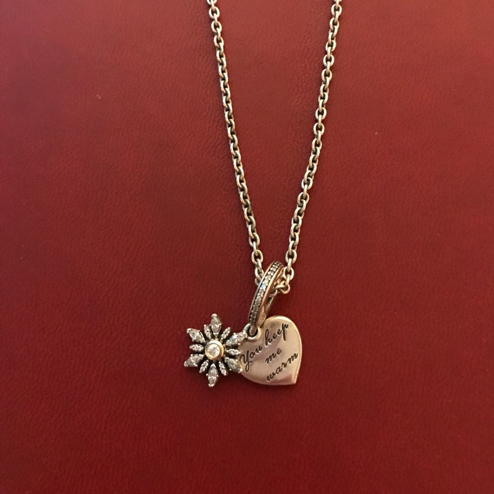 Snowflake heart pandora charm and chain necklace