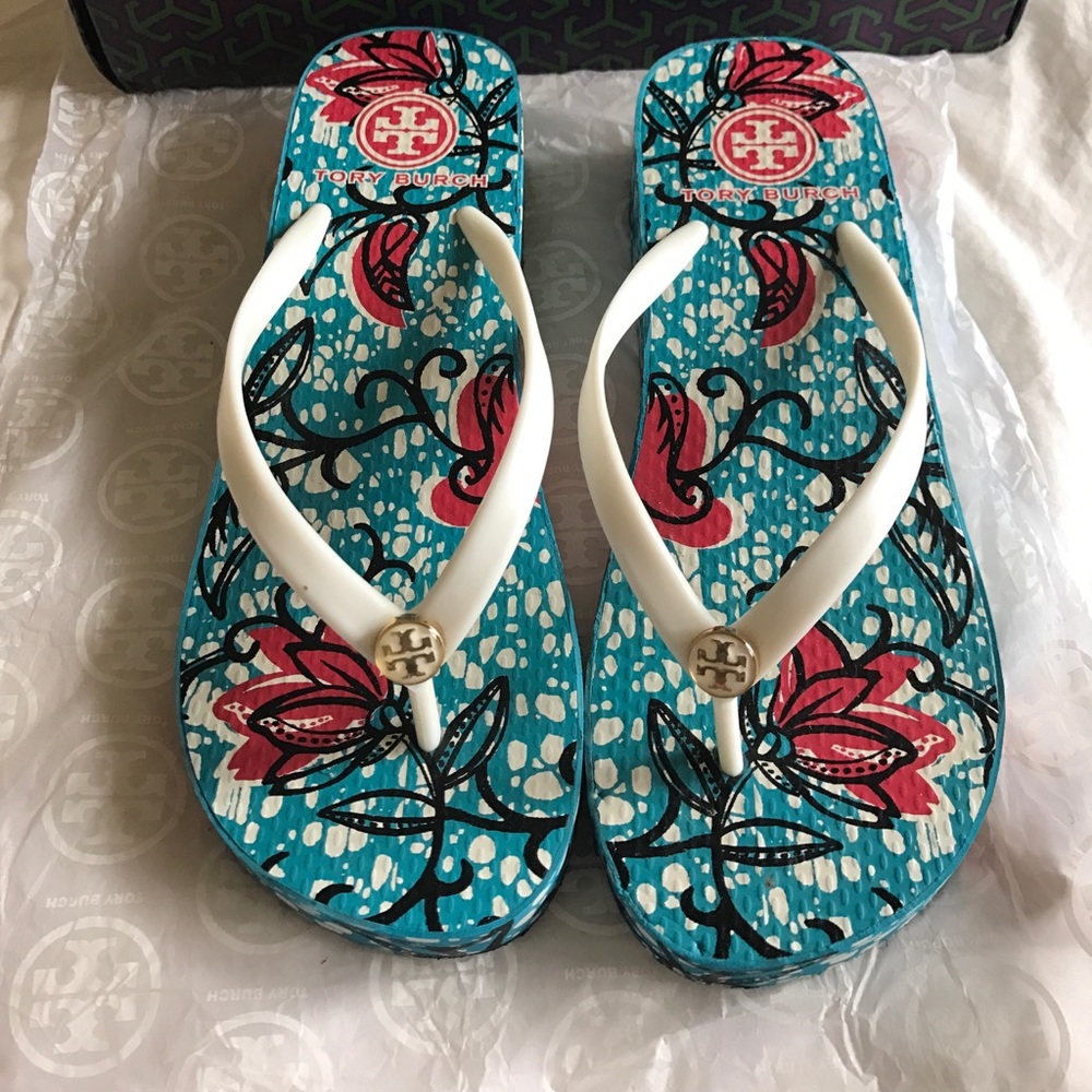 Tory Burch Thandie Sandals Ivory Batik Floral sz 7