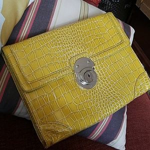 NWOT yellow faux crocodile large clutch