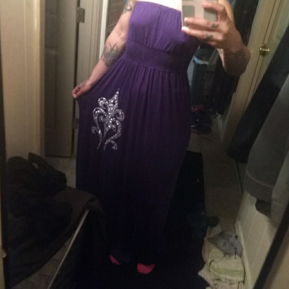 Womens long purple bling maxi dress size small NEW
