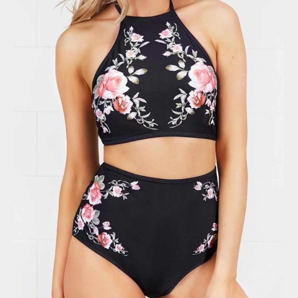 Flower Halter High Waisted Bikini