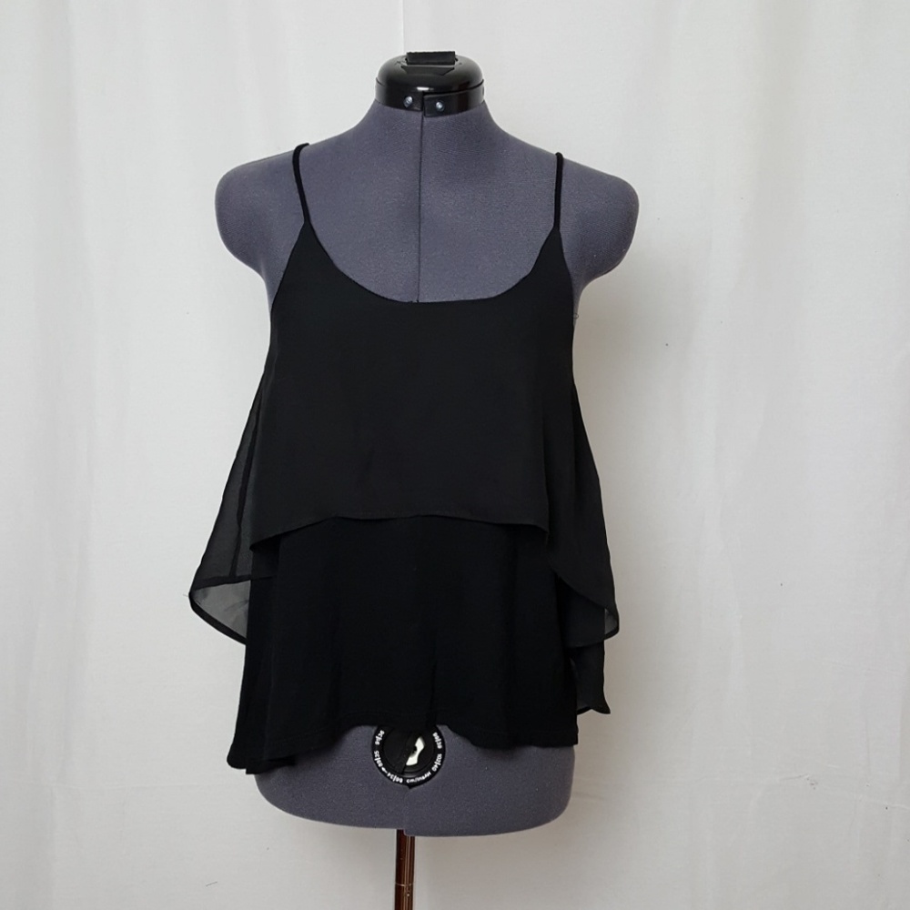 Womens Black Chiffon Overlay Tank Top M New