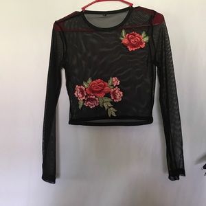 Very stylish crop top rose embroidery