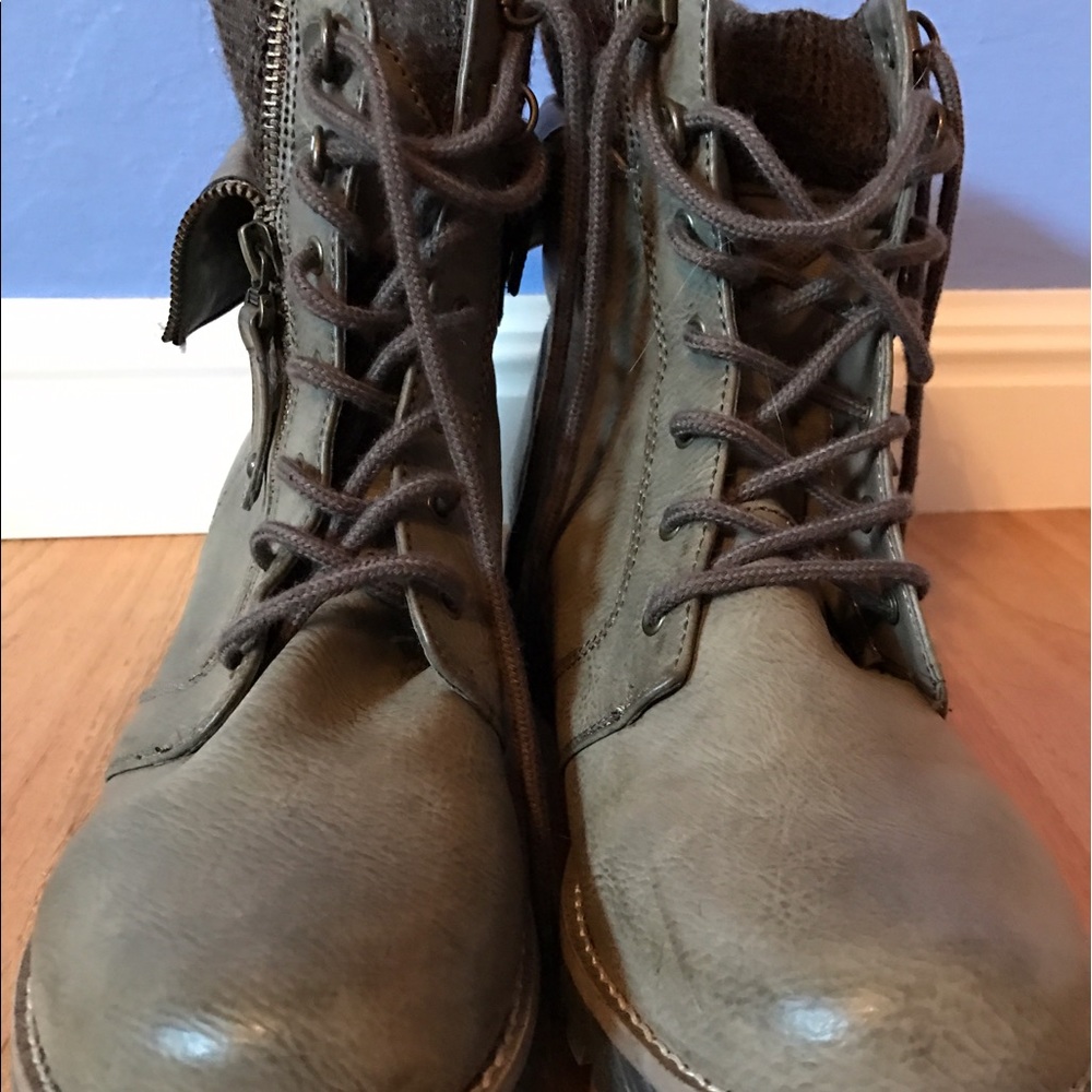 Gray combat boots