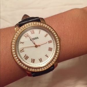 Black leather fossil watch